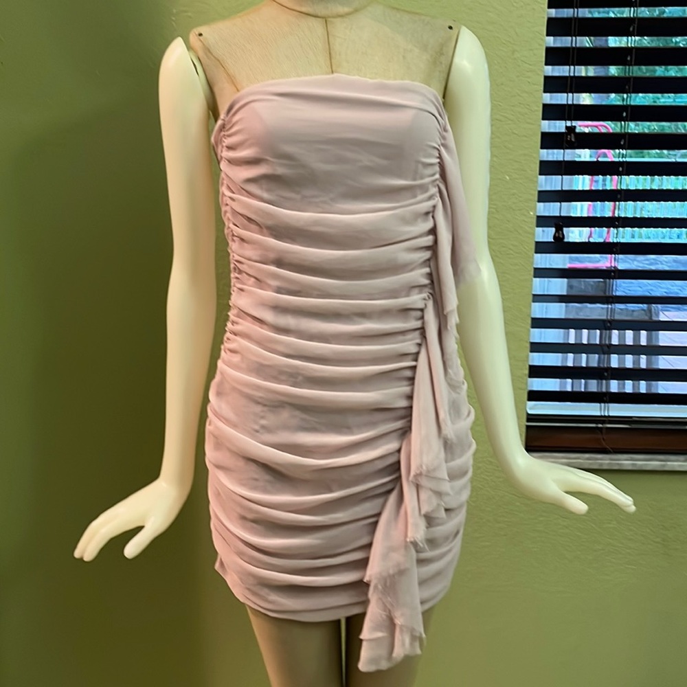 Express soft pink ruffle strapless dress